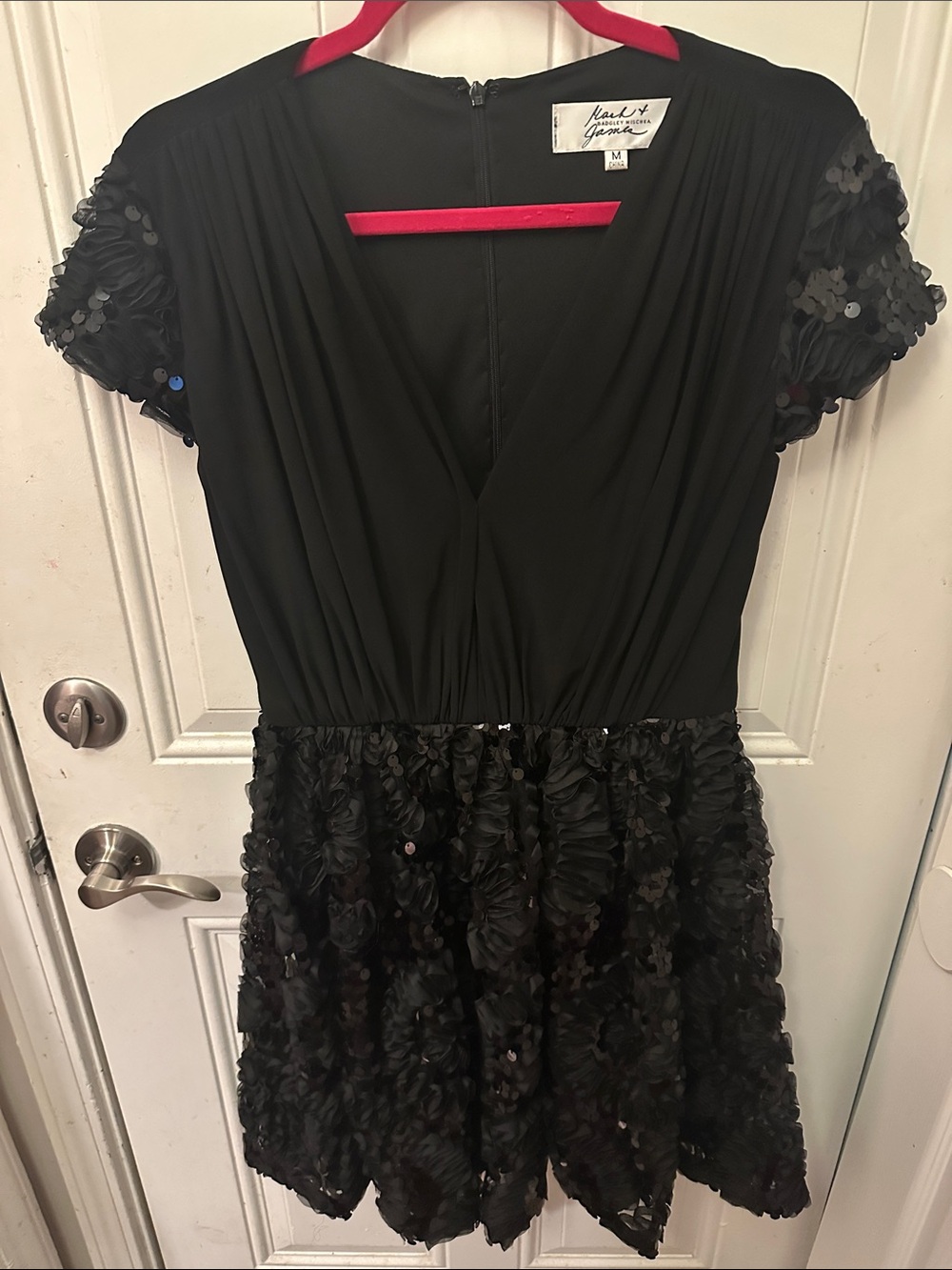 Badgley Mischka Black Sequin Floral Short Dress size Medium M gothic glam
